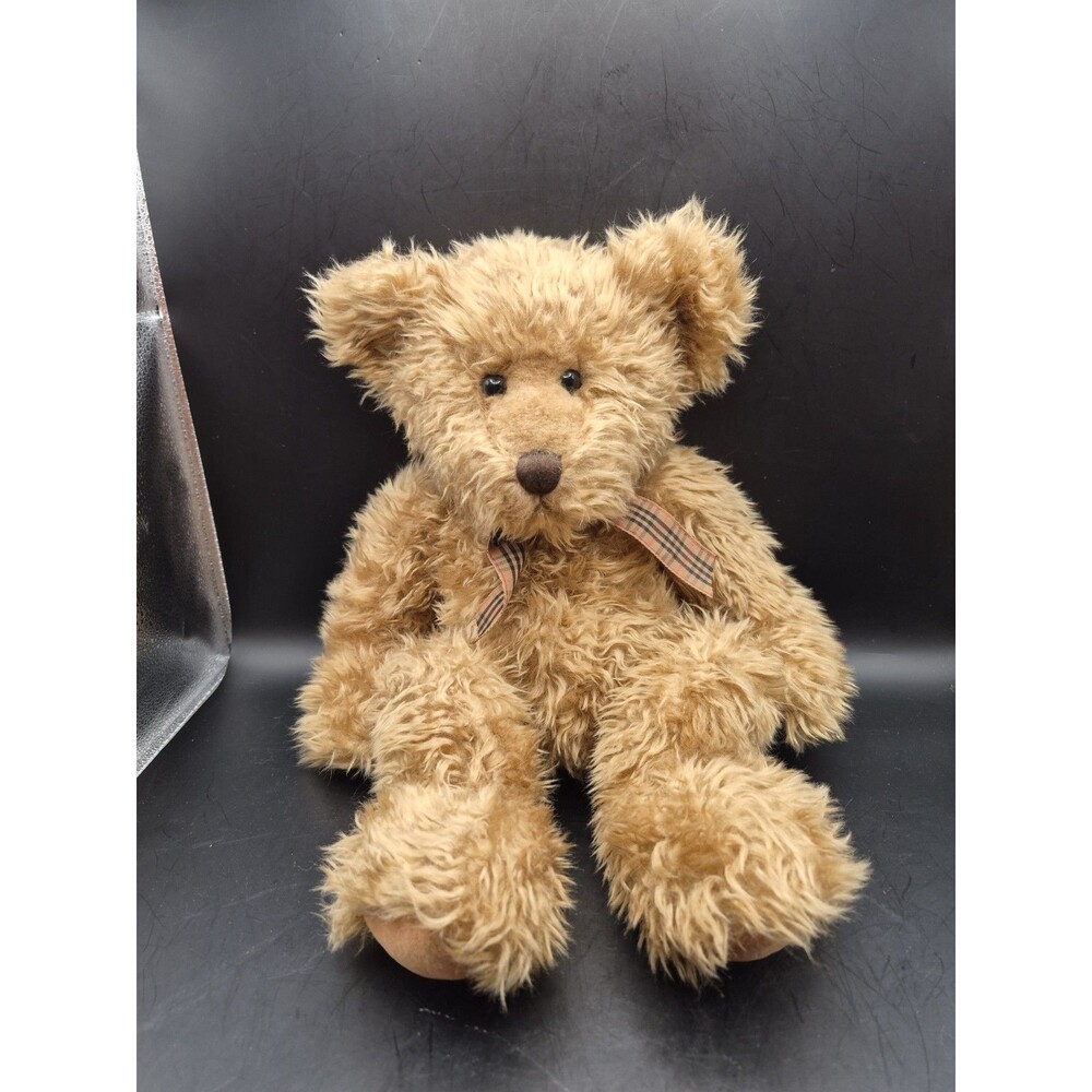 Vintage Russ Berrie 18" SPENCER #259 Plush Bear With Plaid Bow Scruffy Brown